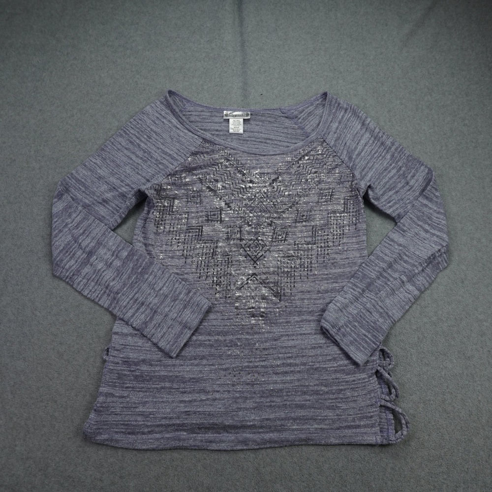 Shyanne Top‎ Womens Medium Purple Aztec Glitter Western Lace Up Shirt